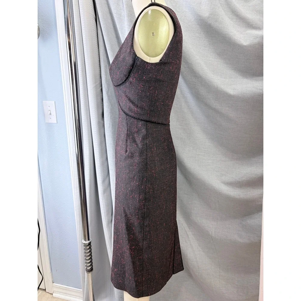 Zac Posen Red Black Wool Silk Blend Sheath Dress Square Neck Pleated Back 8‎